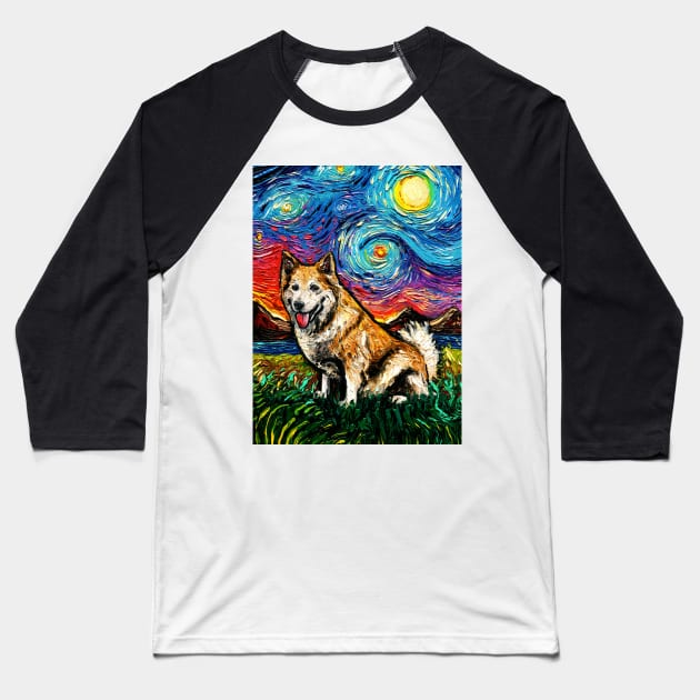 Icelandic Sheepdog Night Baseball T-Shirt by sagittariusgallery